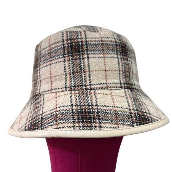 Steve Madden Wool Cotton Blend Reversible Plaid Faux Leather Bucket Hat Y2K - Picture 1 of 6